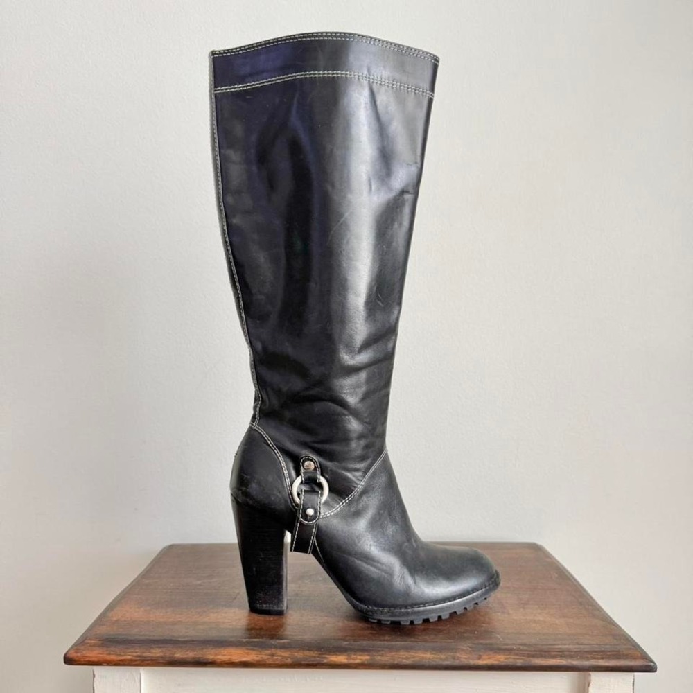 Black knee high harness boot size 6.5 boho moto leather